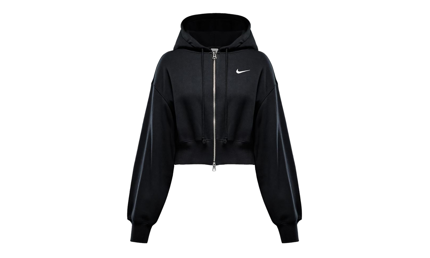 Phoenix Fleece Loose Cropped Full Zip Hoodie Wmns "Black"