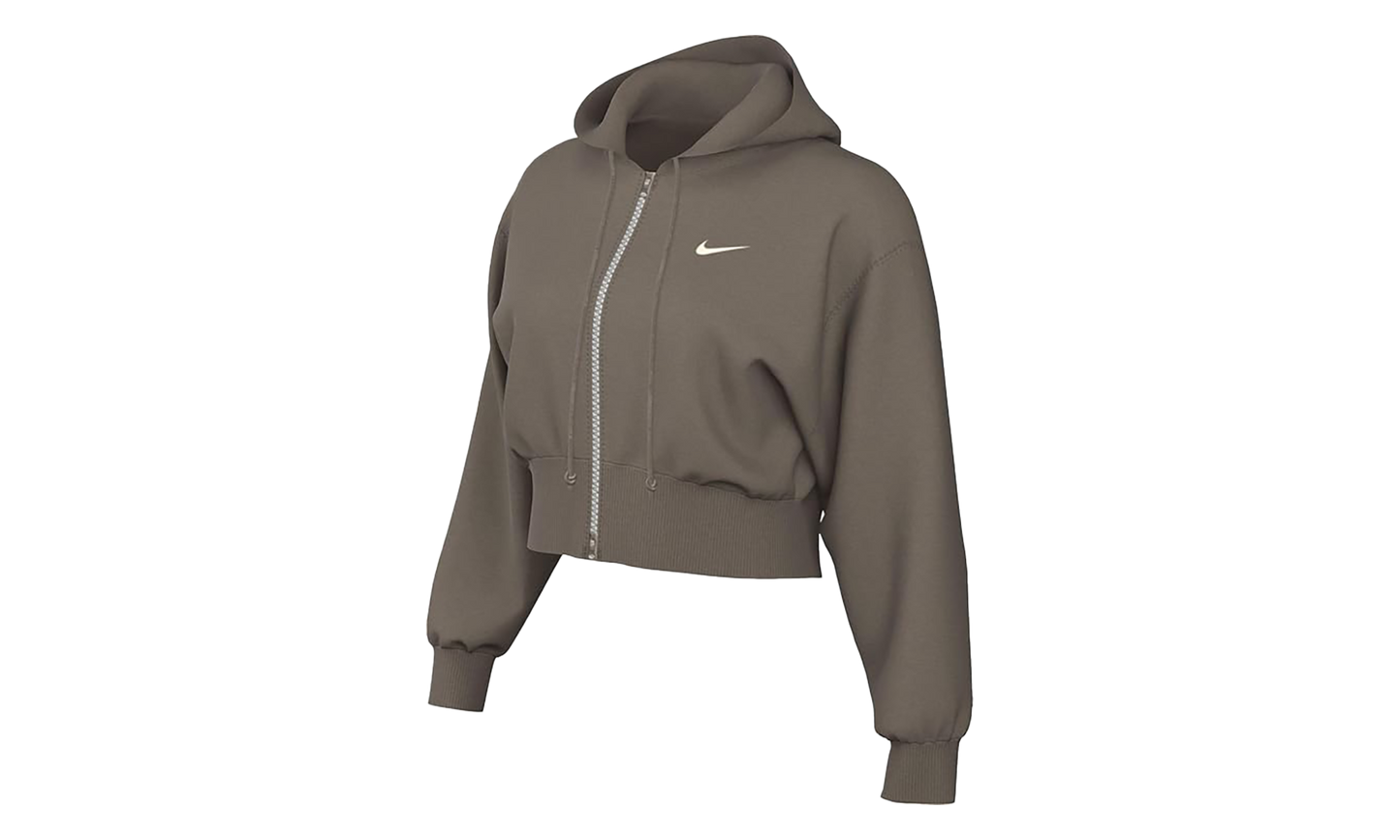 Phoenix Fleece Loose Cropped Full Zip Hoodie "Mink Brown"