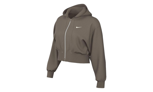 Phoenix Fleece Loose Cropped Full Zip Hoodie "Mink Brown"